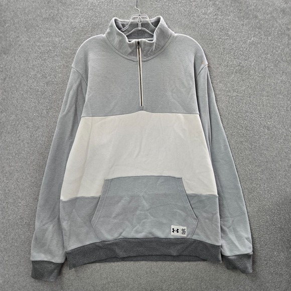 Under Armour Men Sweatshirt XL Gray Colorblock 1/2 Zip Loose Mock Neck Pocket - Picture 1 of 8